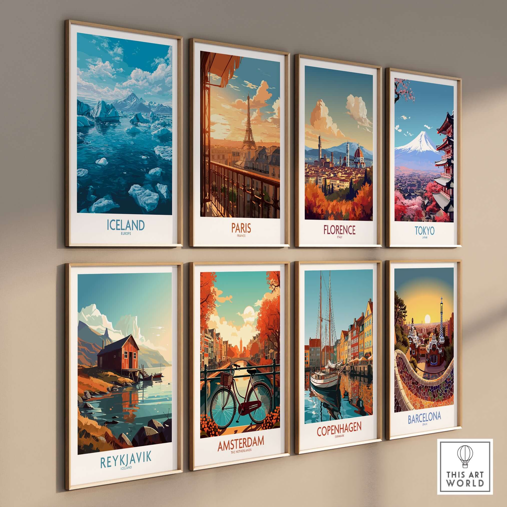Iceland Art Print | Travel Poster featuring breathtaking landscapes in a gallery wall arrangement.