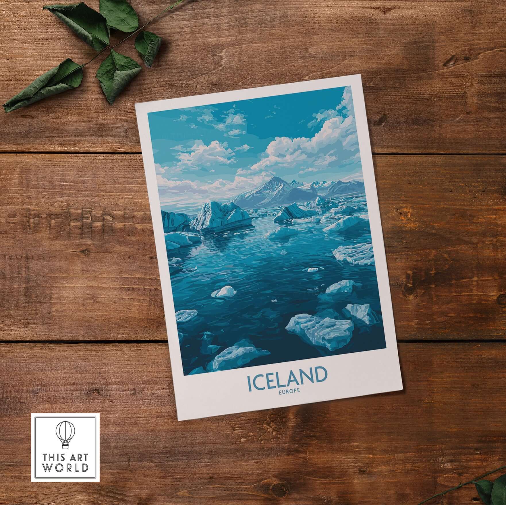 Iceland Art Print | Travel Poster featuring stunning landscapes of glaciers and rugged coastlines.