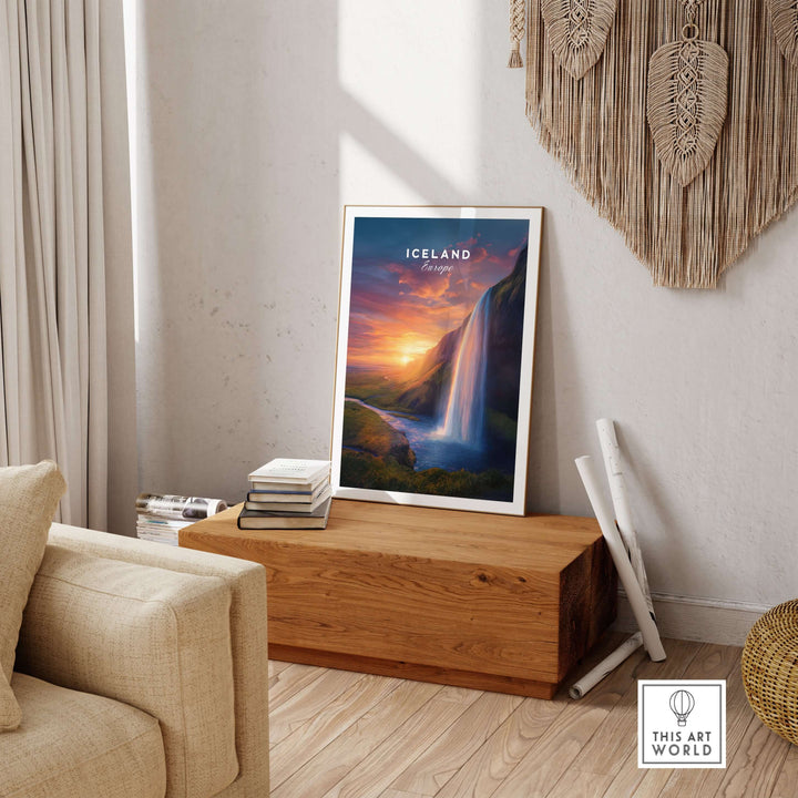 Iceland Poster | Icelandic Home Wall Art displayed in a cozy living room with natural decor.
