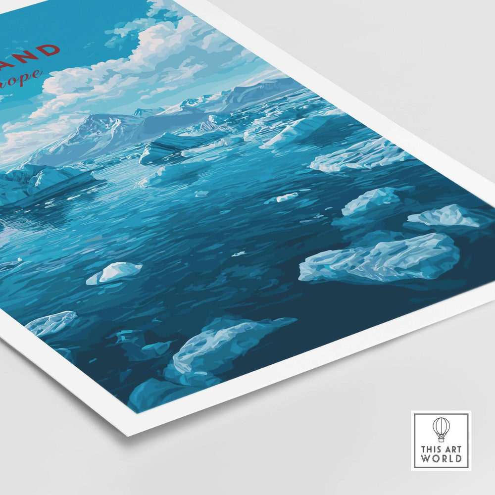 Iceland Poster | Nordic Landscape Wall Decor featuring serene icy waters and majestic mountain scenery.