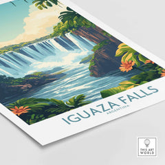 Iguazu Falls Poster Argentina featuring vibrant colors and intricate details of the stunning waterfall in a beautiful landscape.