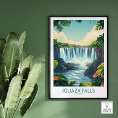 Iguazu Falls Poster Argentina showcasing vibrant nature and stunning waterfall artwork in a stylish frame.
