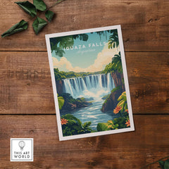 Iguazu Falls Print Argentina showcasing the breathtaking waterfall surrounded by lush greenery.