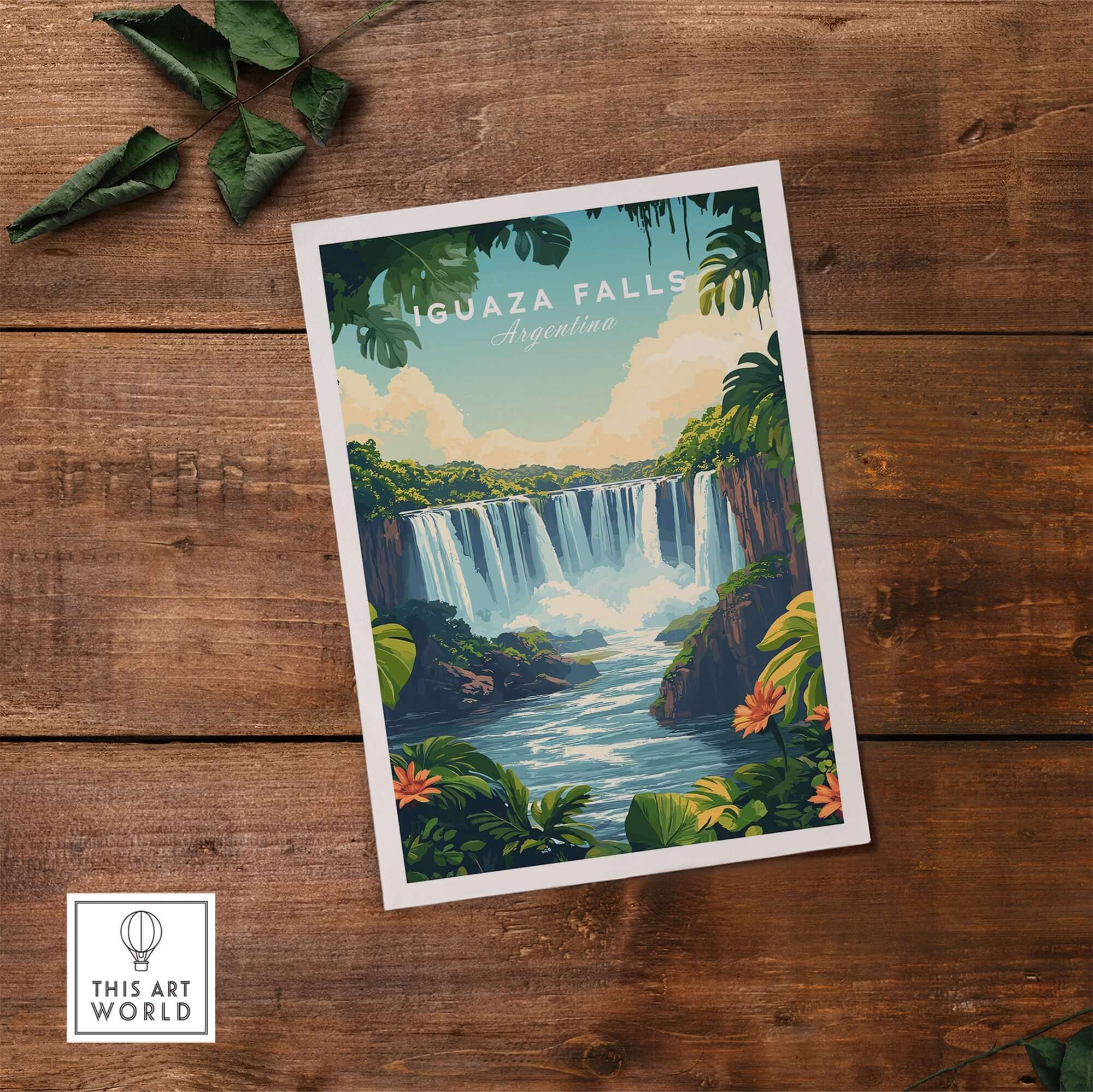 Iguazu Falls Print Argentina showcasing the breathtaking waterfall surrounded by lush greenery.