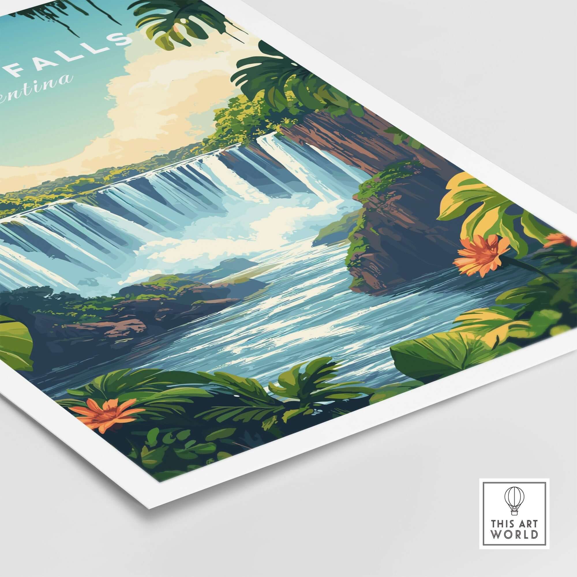 Iguazu Falls Print Argentina showcasing the majestic waterfalls and lush greenery of this natural wonder.
