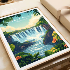 Iguazu Falls Print Argentina featuring a vibrant landscape of the iconic waterfalls and lush greenery.