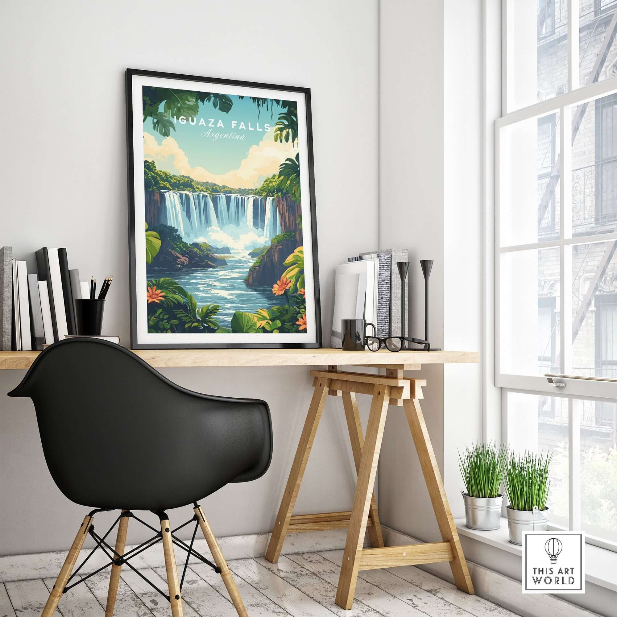 Iguazu Falls Print Argentina displayed in a stylish interior, showcasing the natural beauty of Iguazu Falls.