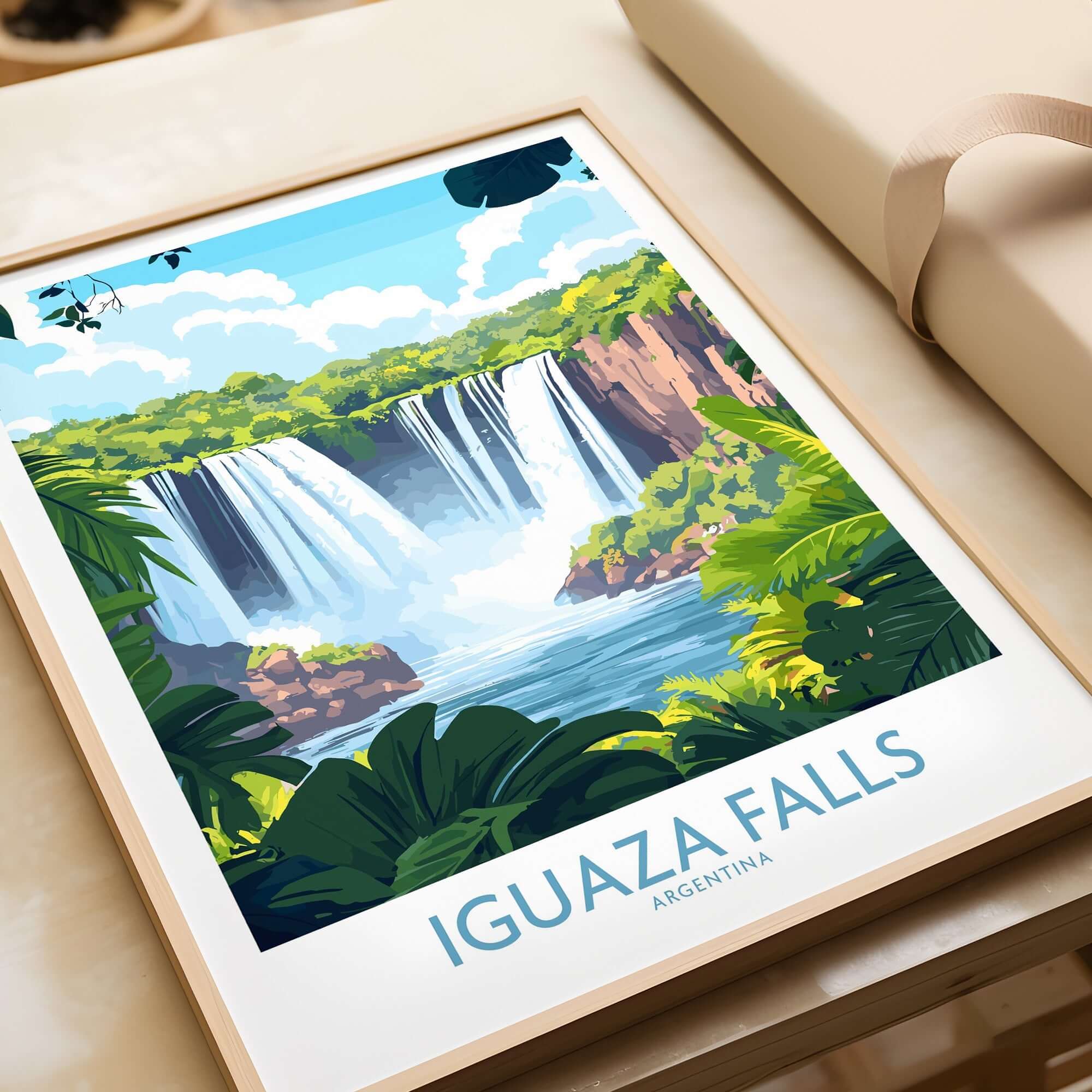 Iguazu Falls Travel Poster showcasing the stunning beauty of Iguazu Falls, vibrant colors and high-quality printing.