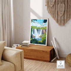 Iguazu Falls Travel Print featuring vibrant colors and detailed imagery of the breathtaking Iguazu Falls.