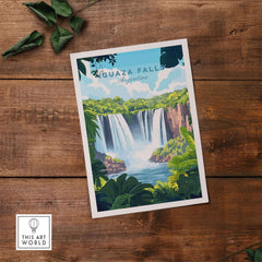 Iguazu Falls Travel Print showcasing the stunning waterfalls and lush greenery of Argentina.