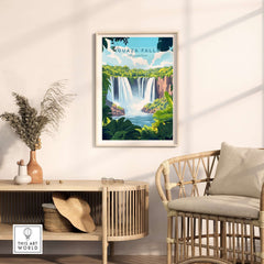 Iguazu Falls Travel Print showcased in a stylish interior setting with contemporary decor.