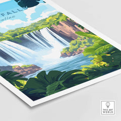 Iguazu Falls Travel Print showcasing the stunning waterfalls and lush greenery of Argentina.