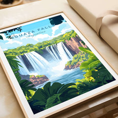 Iguazu Falls Travel Print featuring vibrant colors and detailed imagery of Iguazu Falls in Argentina.