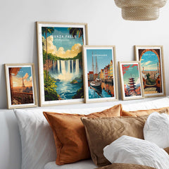 Iguazu Falls Wall Art - Stunning framed artwork showcasing Iguazu Falls alongside other city prints.