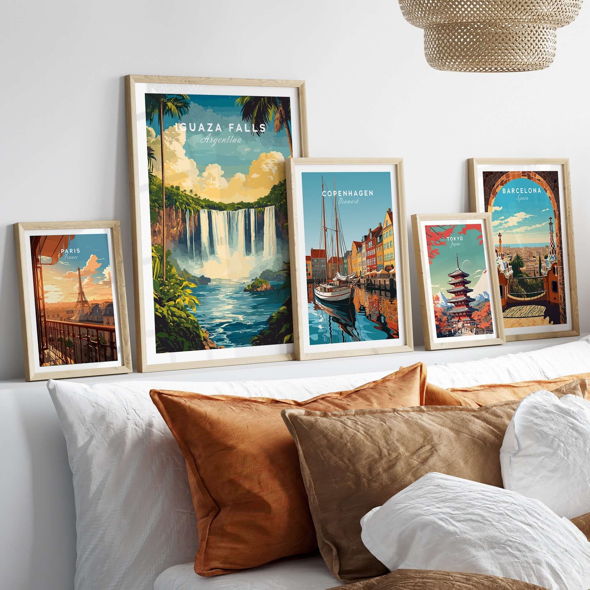 Iguazu Falls Wall Art - Stunning framed artwork showcasing Iguazu Falls alongside other city prints.