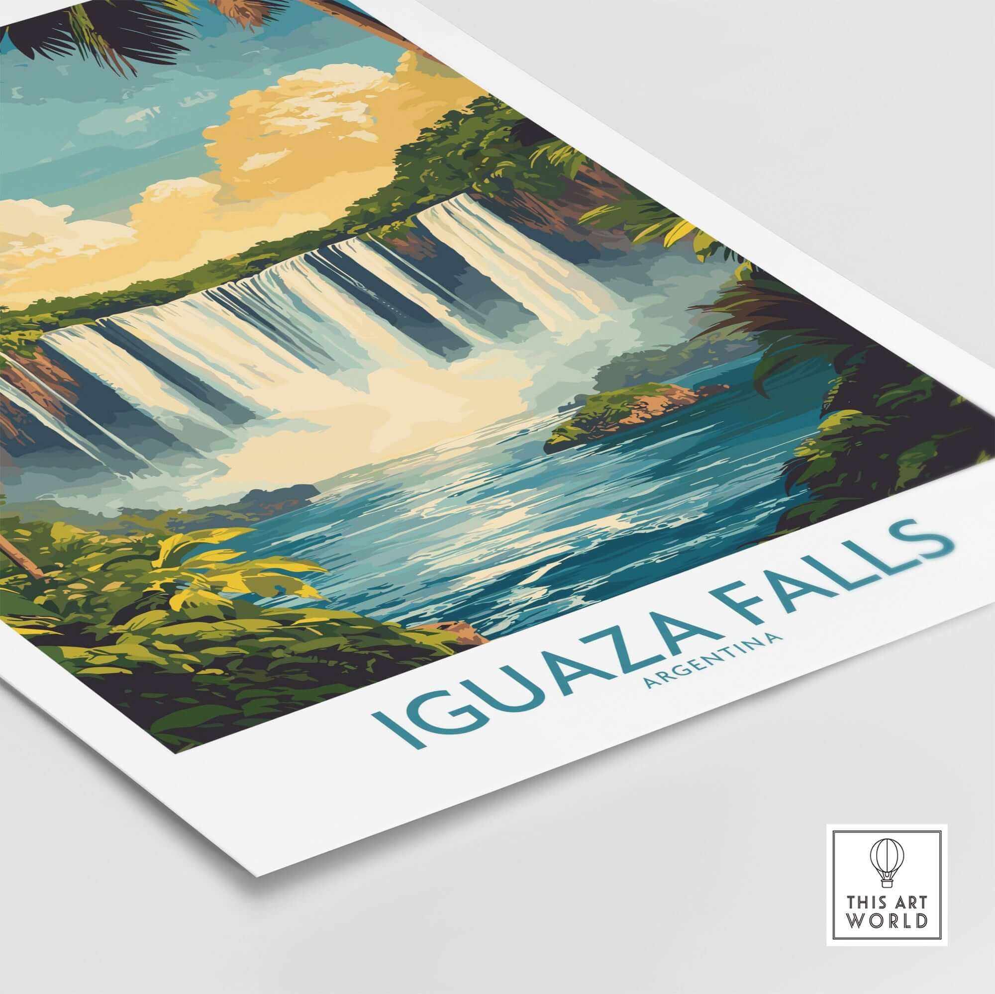 Iguazu Falls Wall Art Print featuring the stunning Iguazu Falls in vibrant colors, perfect for home decoration.