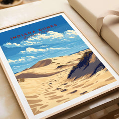 Indiana Dunes National Park Poster showcasing sand dunes and blue skies in a stylish frame.