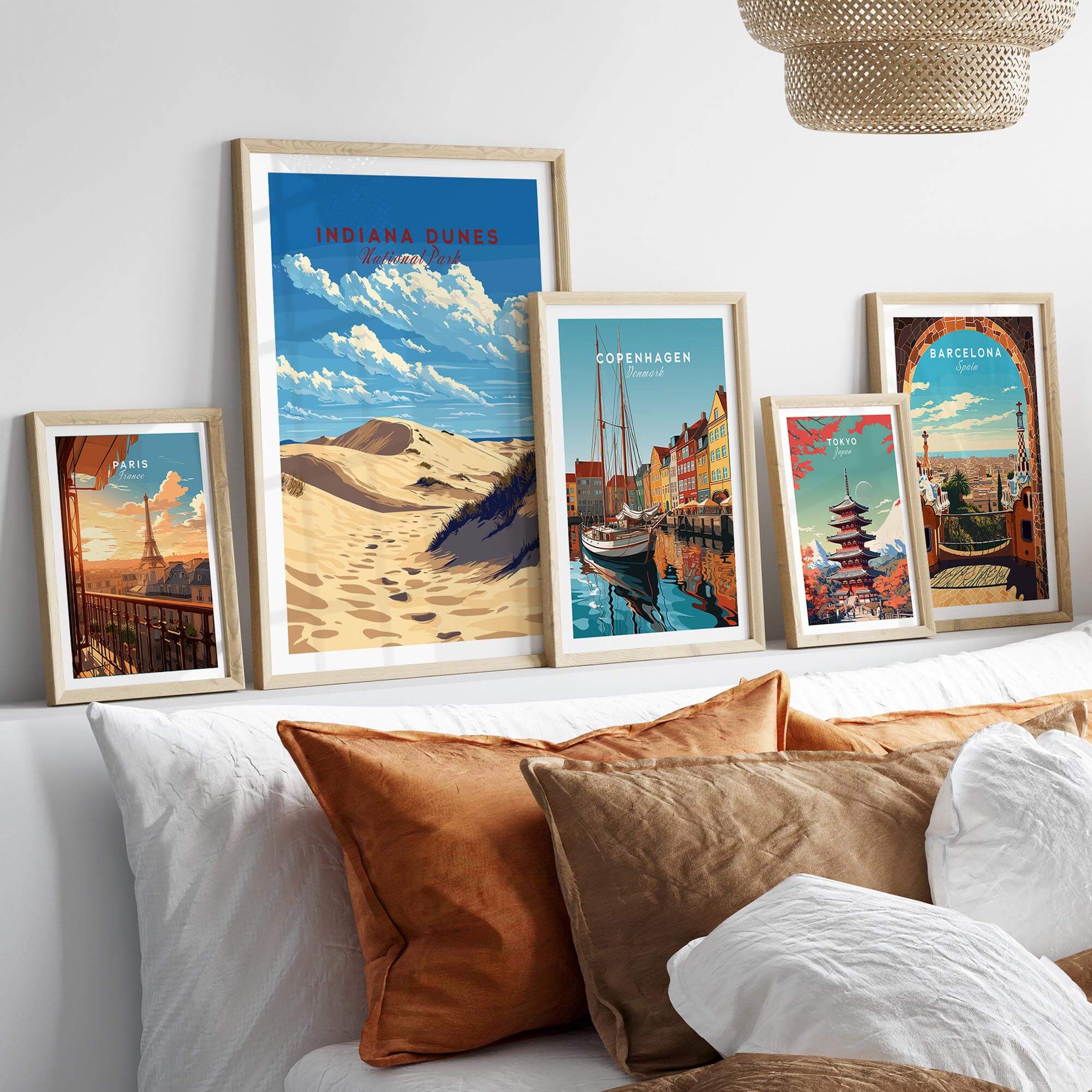 Indiana Dunes National Park Poster displayed among other travel-inspired wall art.