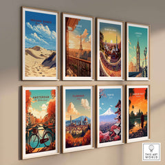 Indiana Dunes National Park Poster among various city posters displayed in a stylish arrangement.