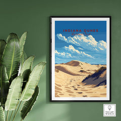 Indiana Dunes National Park Poster showcasing the park's beautiful sand dunes and vibrant sky.