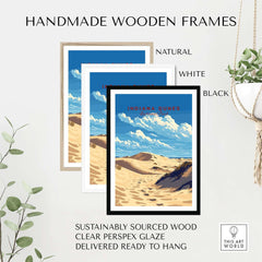 Indiana Dunes National Park Poster displayed in handmade wooden frames in natural, white, and black options.