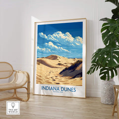Indiana Dunes National Park Print showcasing vibrant landscape with sand dunes and blue skies.