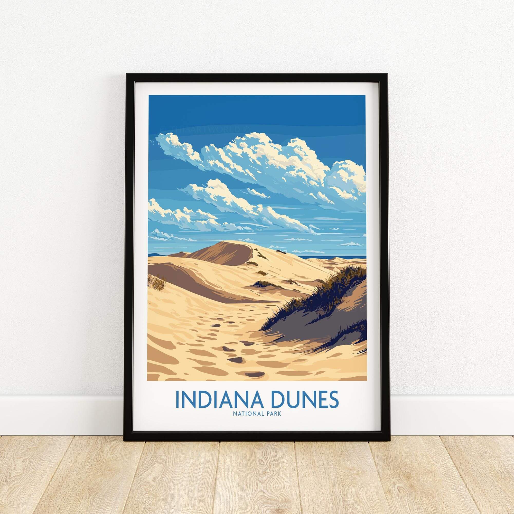 Indiana Dunes National Park Print showcasing sand dunes and blue sky in vibrant colors and intricate details.