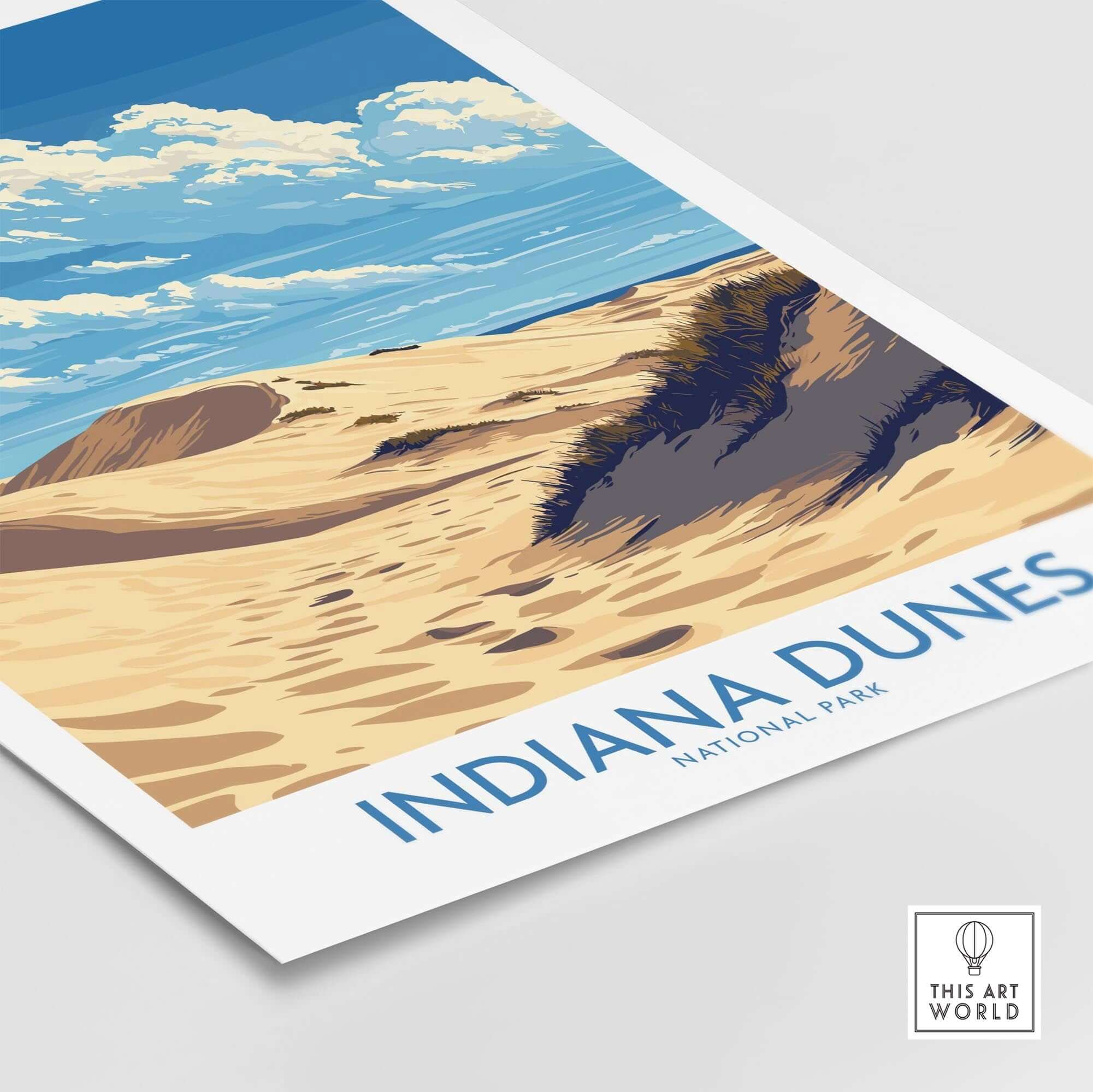 Indiana Dunes National Park Print showcasing vibrant dunes and blue skies, perfect for nature lovers.