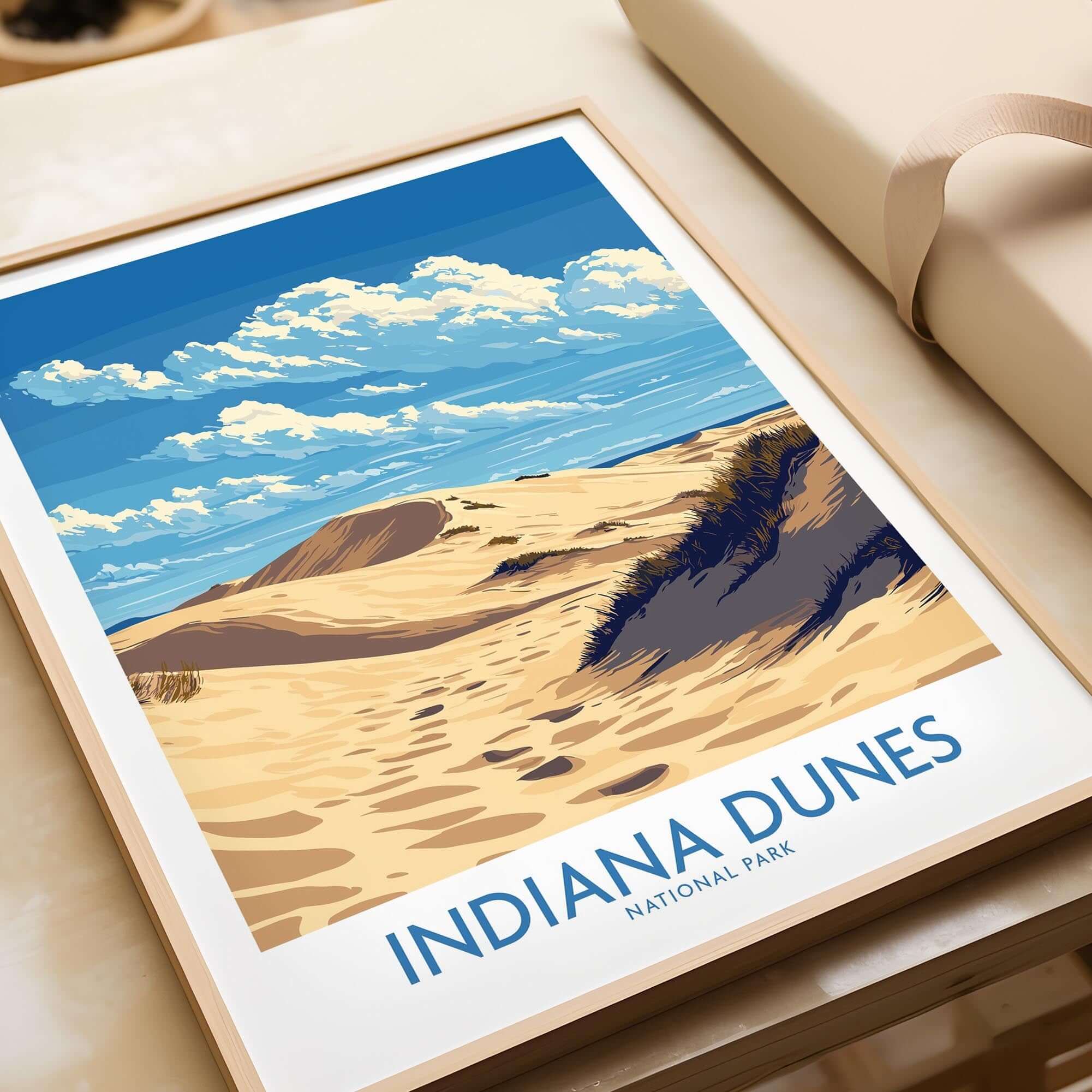 Indiana Dunes National Park Print showcasing vibrant landscape and stunning blue sky.
