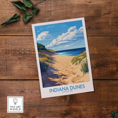Indiana Dunes Poster National Park showcasing scenic beach landscape and blue skies.
