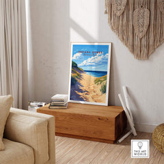 Indiana Dunes Print showcased in a cozy living room setting, highlighting its natural beauty and inspiration.