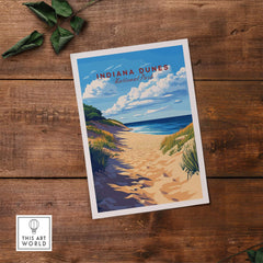 Indiana Dunes Print featuring a scenic view of sand dunes and a serene beach at Indiana Dunes National Park.