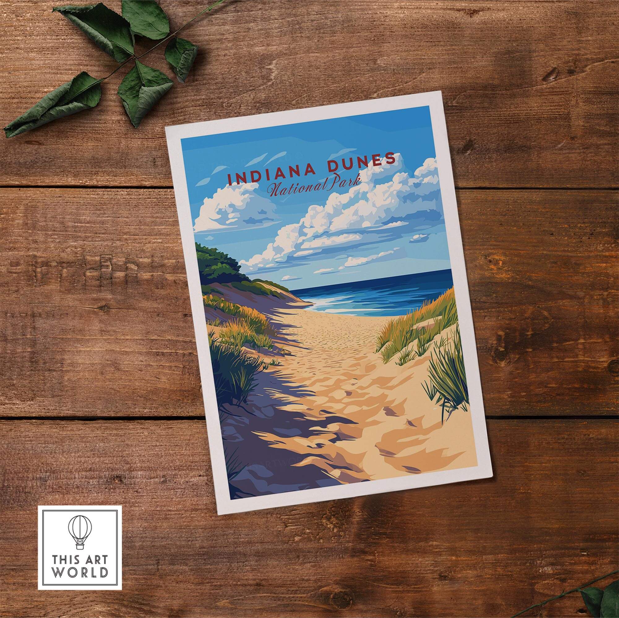Indiana Dunes Print featuring a scenic view of sand dunes and a serene beach at Indiana Dunes National Park.