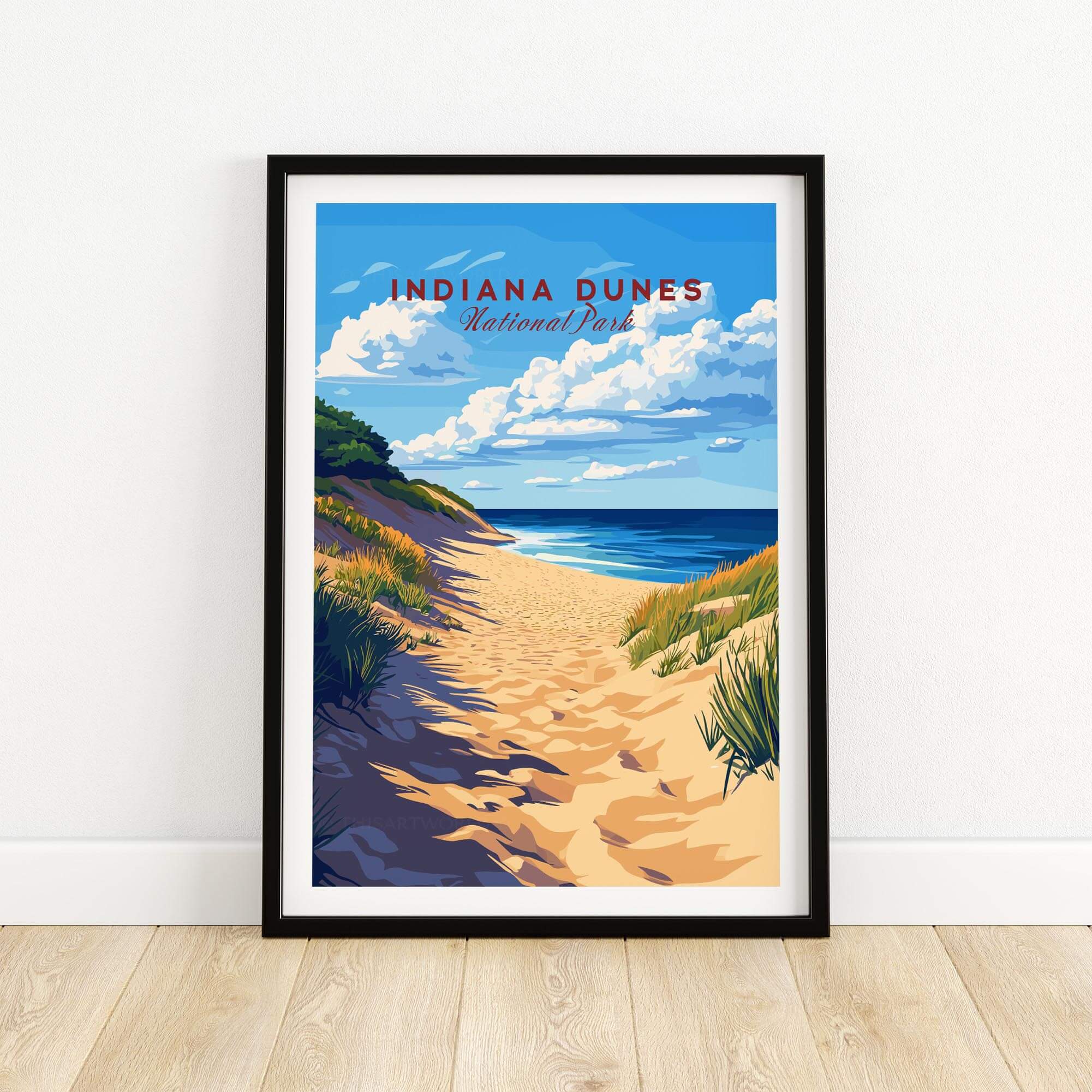 Indiana Dunes Print showcasing scenic beach and dunes of Indiana Dunes National Park.