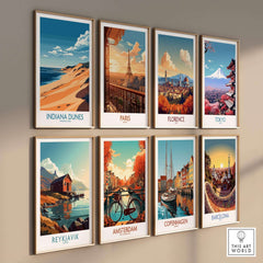 Indiana Dunes Travel Poster among other travel posters including Paris and Tokyo.