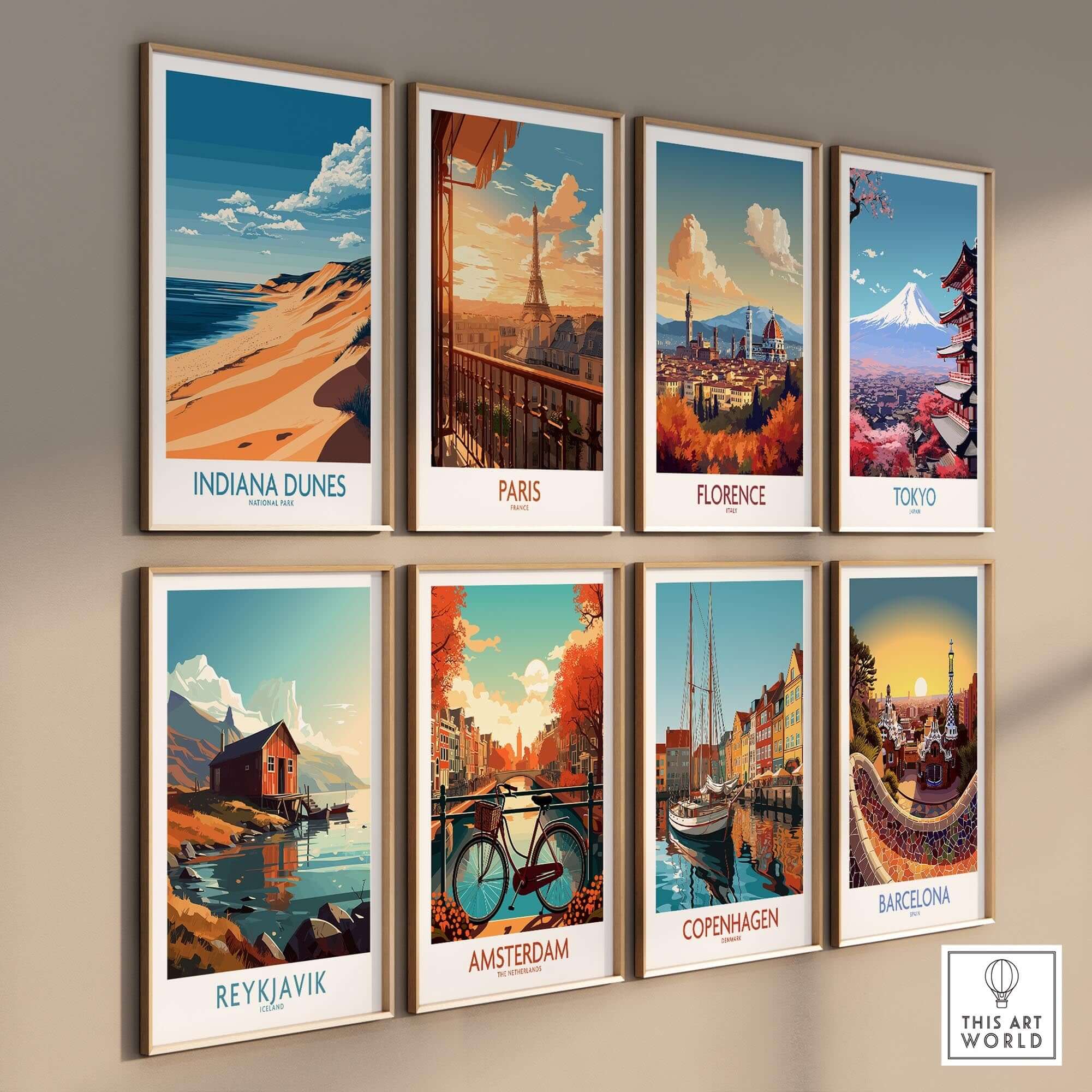 Indiana Dunes Travel Poster among other travel posters including Paris and Tokyo.
