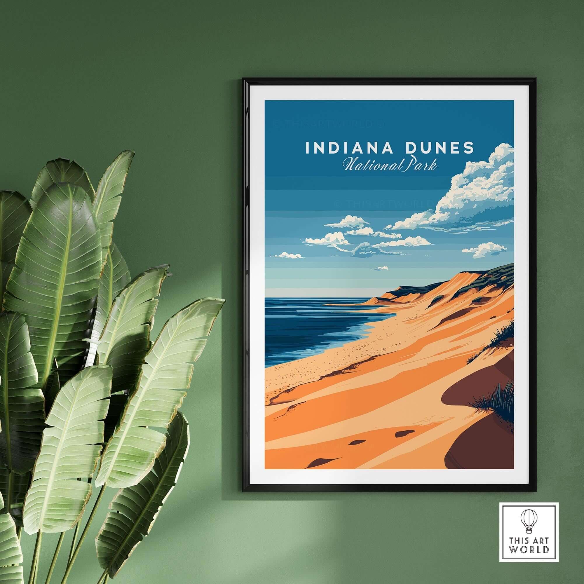 Indiana Dunes Travel Print showcasing the scenic beauty of Indiana Dunes National Park.