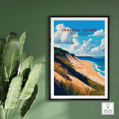 Indiana Dunes Wall Art showcasing a serene beach landscape and vibrant colors, perfect for nature lovers.