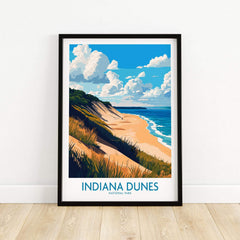 Indiana Dunes Wall Art Poster showcasing sandy beach and lush forest at Indiana Dunes National Park.