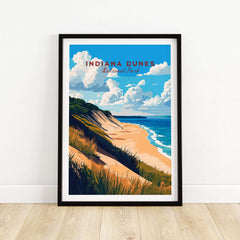 Indiana Dunes Wall Art featuring a beautiful beach scene and vibrant clouds.