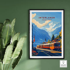 Interlaken Wall Art showcasing a vintage train landscape in Switzerland, perfect for home decor.