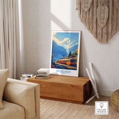 Interlaken Wall Art Print featuring a scenic view of Interlaken, Switzerland with vibrant colors and mountains.