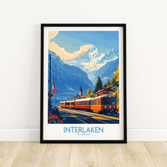 Interlaken Wall Art Print featuring vibrant Alpine scenery and a train in Switzerland.