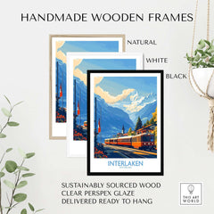 Interlaken Wall Art Print in handmade wooden frames: natural, white, and black options with clear perspex glaze.