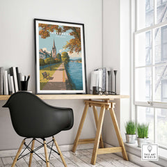 Inverness Autumn Riverside Path View Print | Scottish Travel Wall Art displayed in a stylish interior setting.