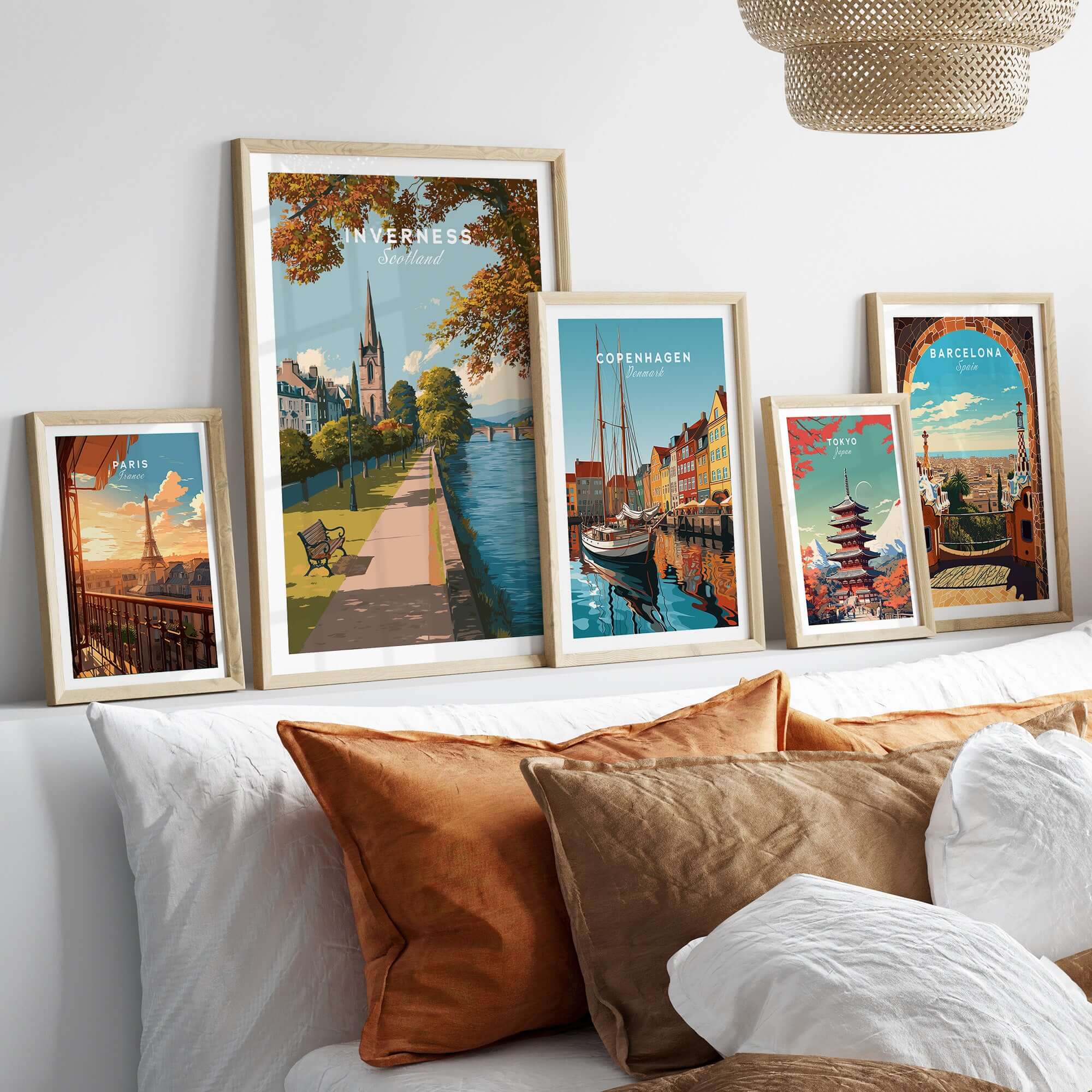 Inverness Autumn Riverside Path View Print | Scottish Travel Wall Art displayed in a cozy living room setting.