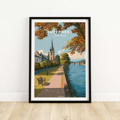 Inverness Autumn Riverside Path View Print | Scottish Travel Wall Art showcasing the beauty of Inverness in fall.