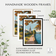 Inverness Autumn Riverside Path View Print | Scottish Travel Wall Art in handmade wooden frames, showcasing natural, white, and black options.