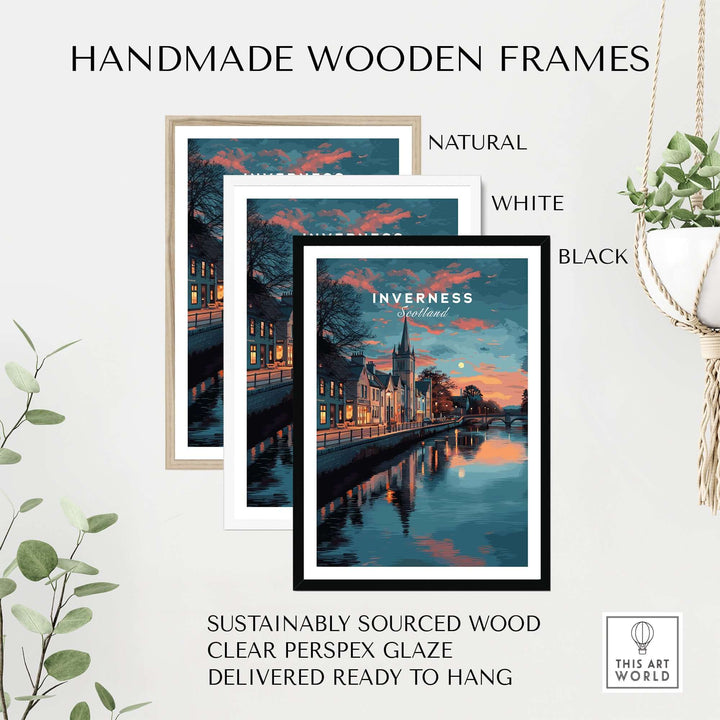 Inverness Print | Highland Wall Decor featured in handmade wooden frames in natural, white, and black finishes.