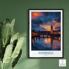 Inverness Print | Highland Home Decor showcasing a scenic view of Inverness, Scotland at sunset.